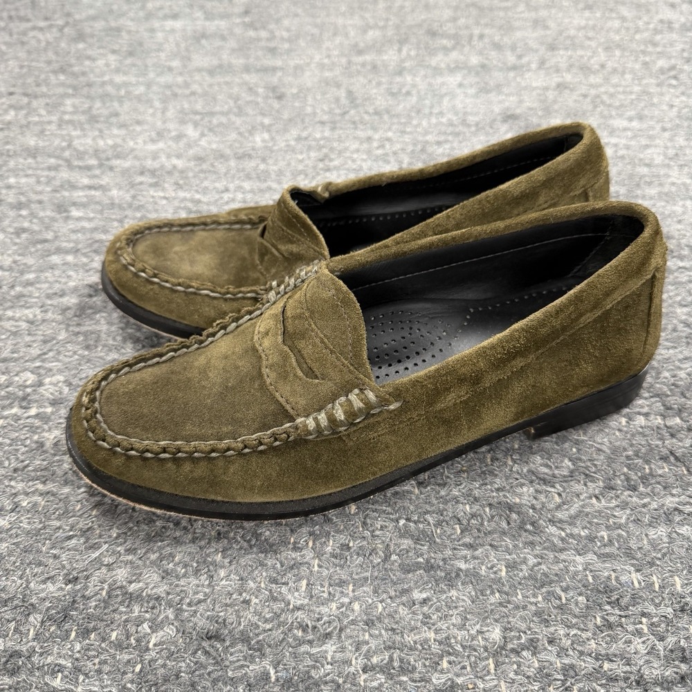 GH Bass Weejuns Shoes Women 5.5 Green Suede Leather Penny Loafers Preppy Slip On